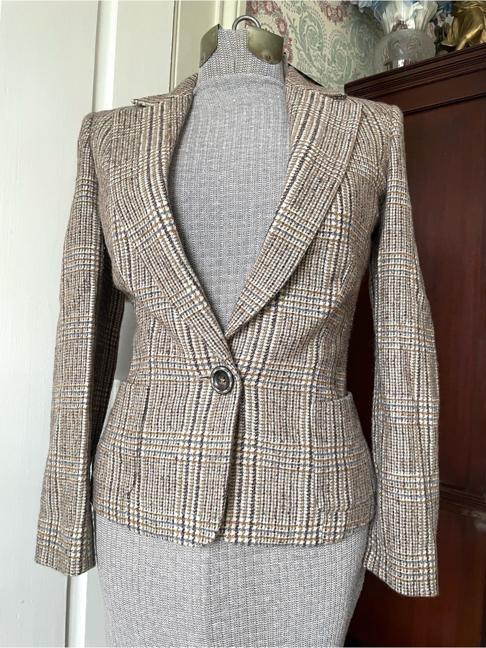 LUCA LUCA Brown Plaid Houndstooth Blazer Jacket